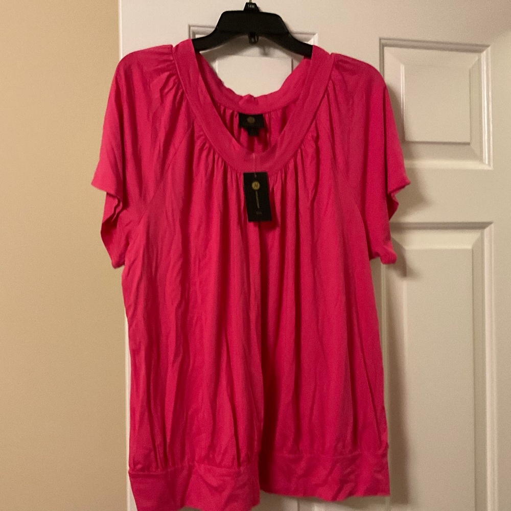 JM Collection Women's 2X Blouson T-Shirt Pretty Steel Rose FAST SHIP!!